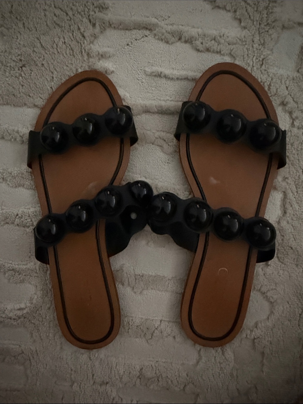 Women's Black Beaded Slide Sandals